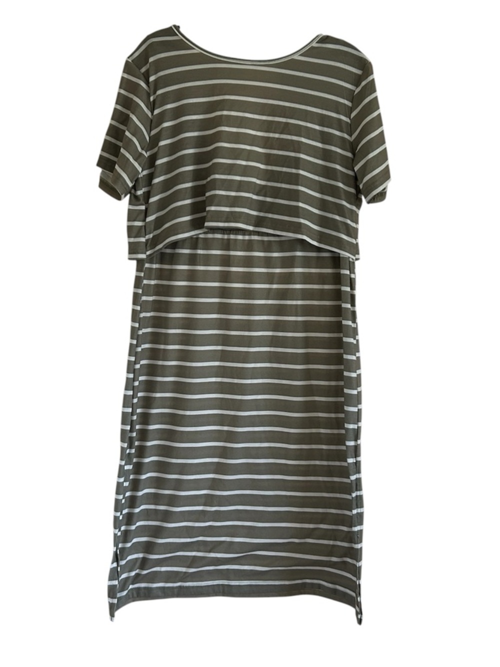 Striped Green and White Size Medium Midi Short Sleeve Nursing Dress